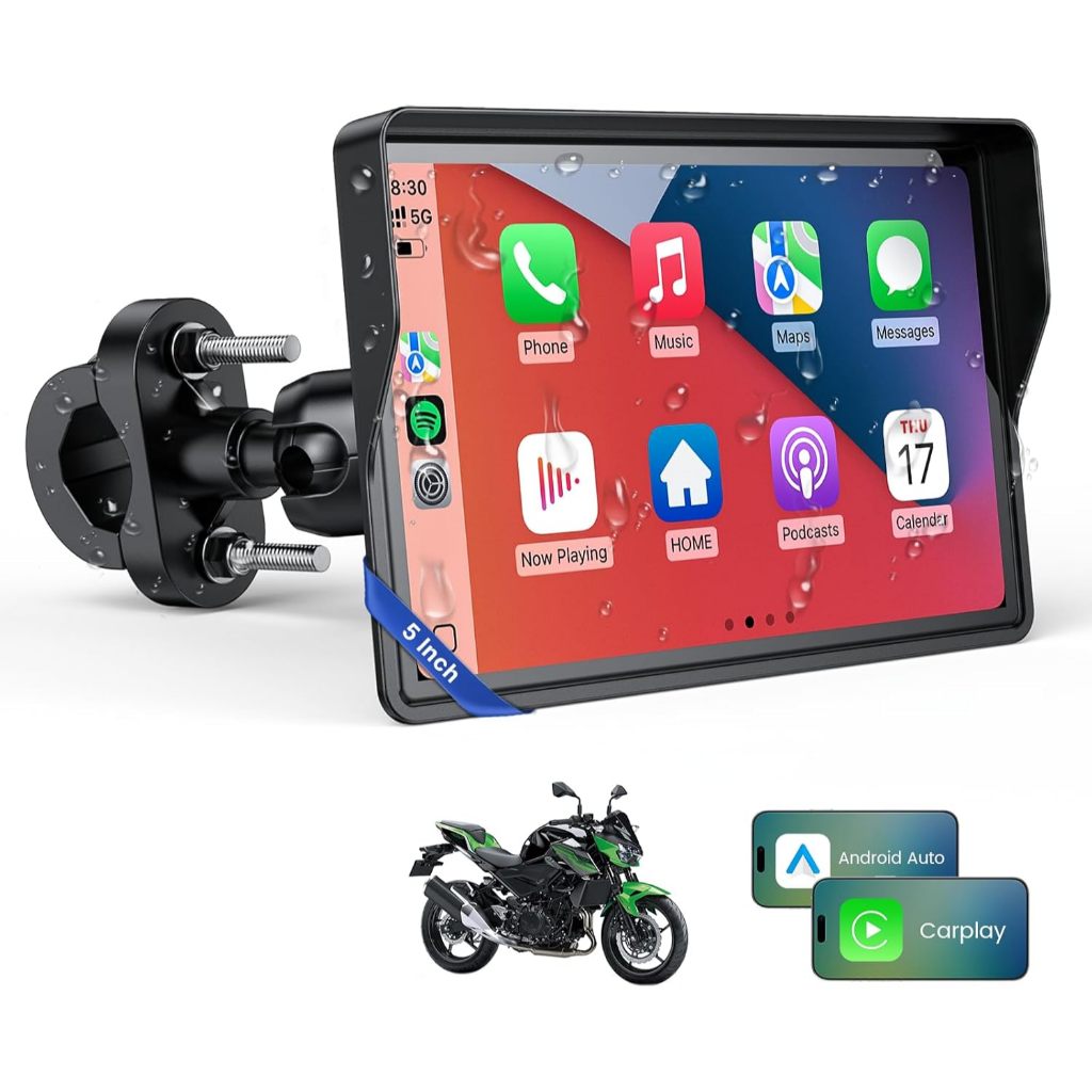 WonVon รถจักรยานยนต์บลูทูธคู่ไร้สายขนาด 5 นิ้ว Carplay GPS นําทาง Apple Carplay Android Auto