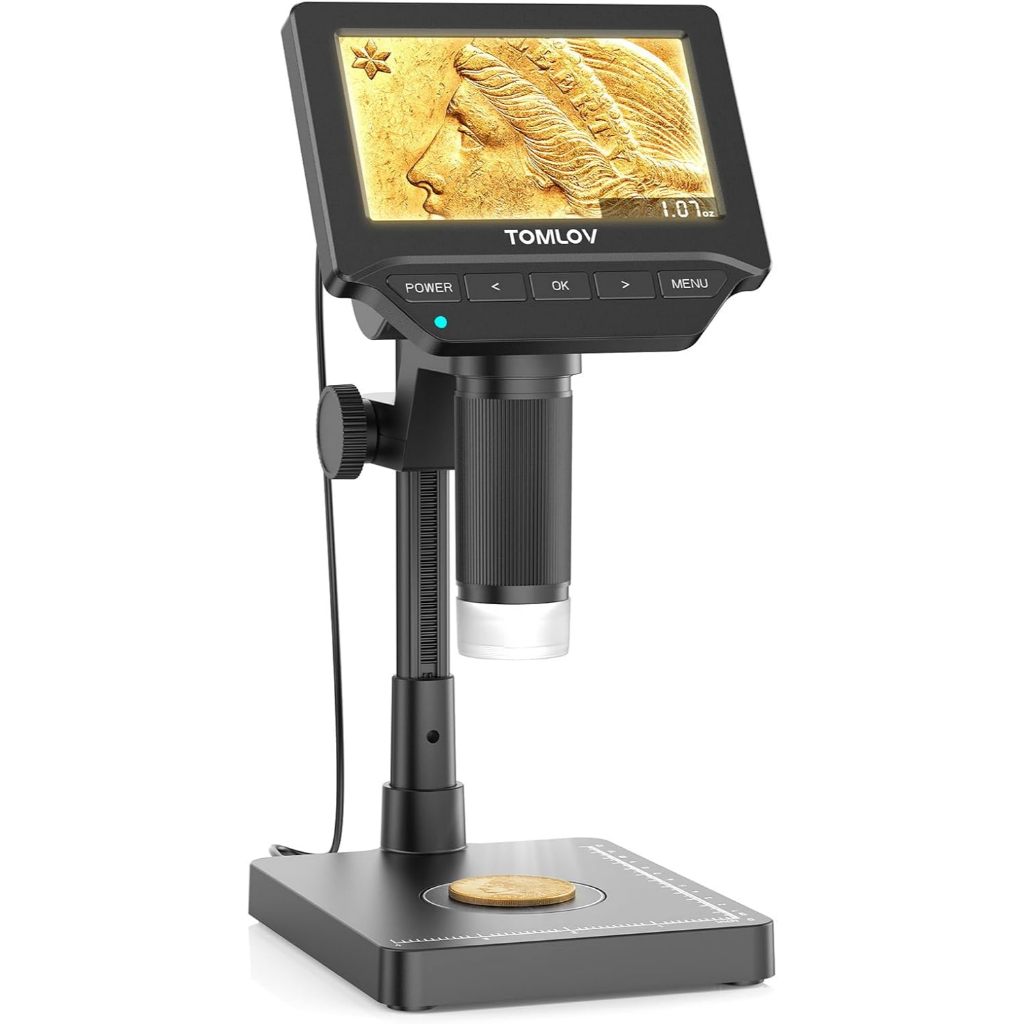 TOMLOV 4.3 "กล้องจุลทรรศน์เหรียญดิจิตอล DM4W เครื่องชั่งน้ําหนักข้อผิดพลาดแว่นขยายเหรียญสําหรับ Wind