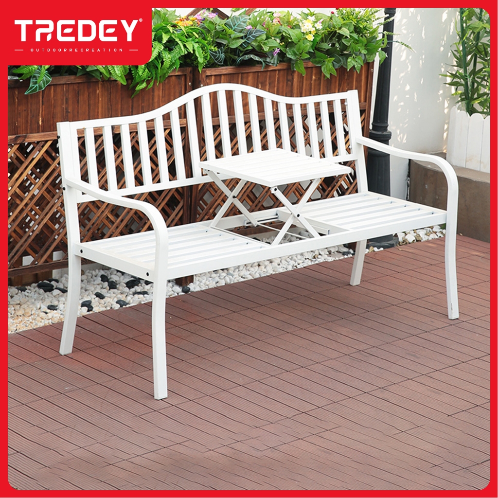 TREDEY 150 ซม. โต๊ะกาแฟแบบปรับได้โลหะม้านั่งกลางแจ้ง