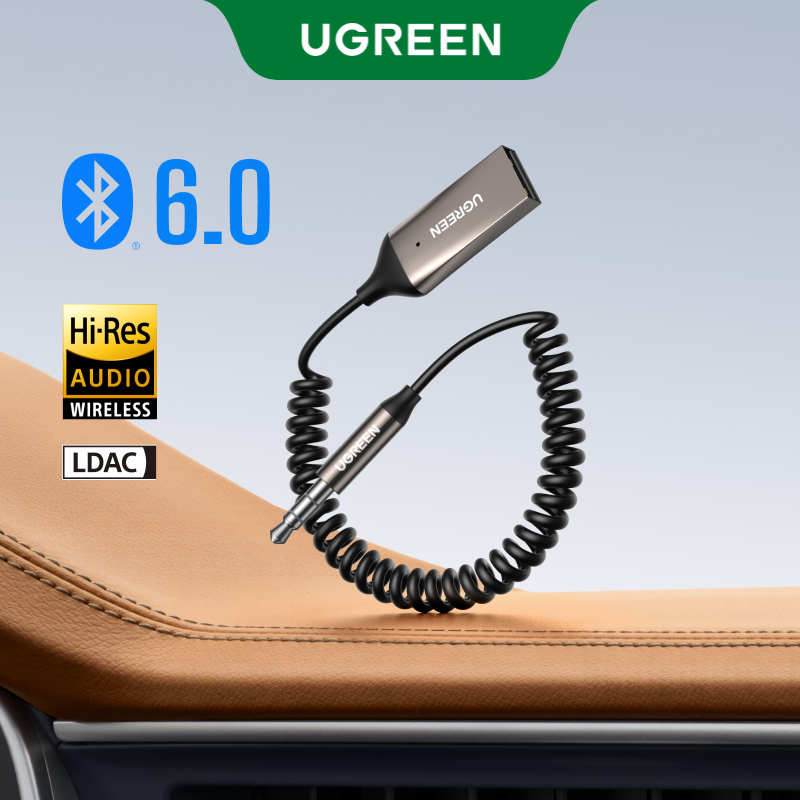 UGREEN อะแดปเตอร์ Bluetooth 6.0 Car AUX – เสียงความละเอียดสูง, LDAC/AAC/SBC, โทรแบบแฮนด์ฟรี, เชื่อมต