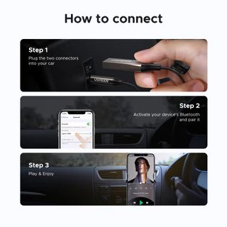 UGREEN อะแดปเตอร์ Bluetooth 6.0 Car AUX – เสียงความละเอียดสูง, LDAC/AAC/SBC, โทรแบบแฮนด์ฟรี, เชื่อมต่ออัตโนมัติ, สายขด 3.5 มม.