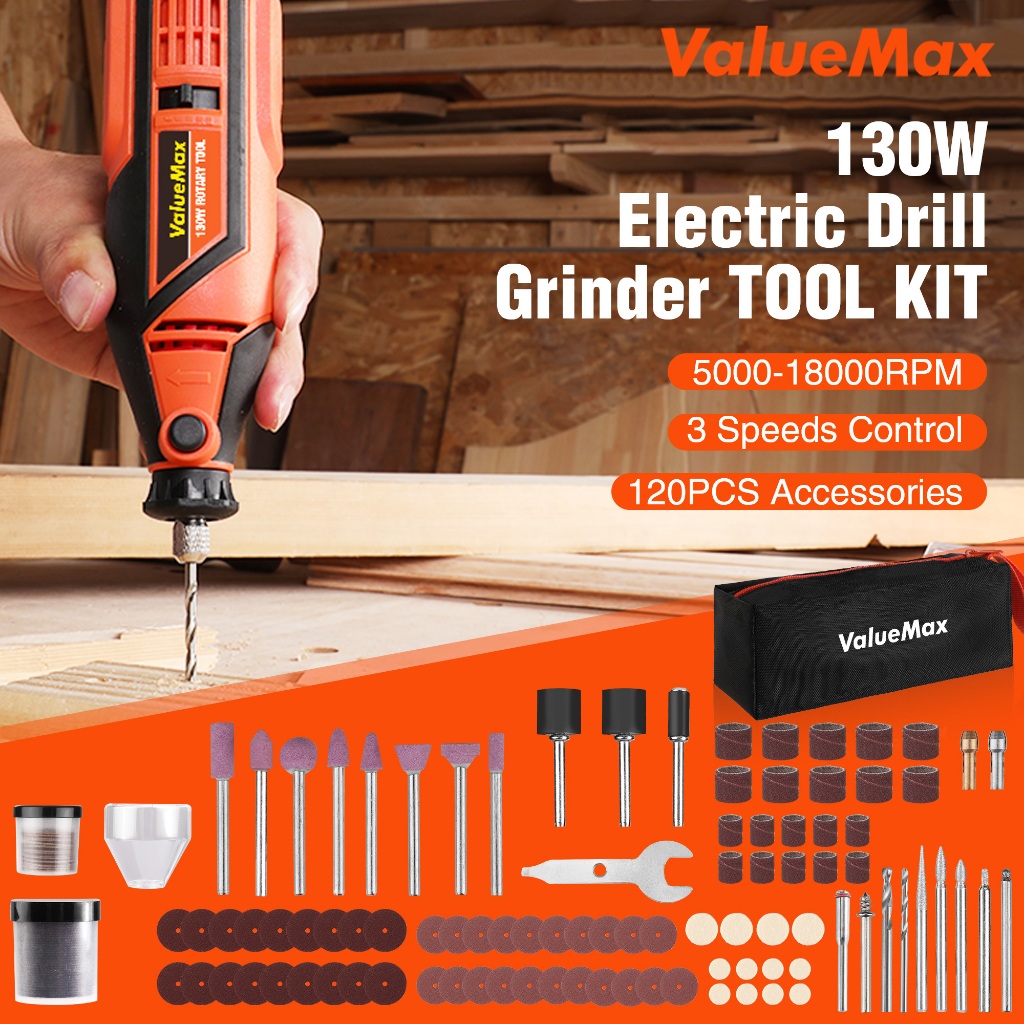 Valuemax เครื่องเจียรไฟฟ้า ขนาดเล็ก 130W อุปกรณ์เสริม สําหรับขัดแกะสลัก 120 ชิ้น