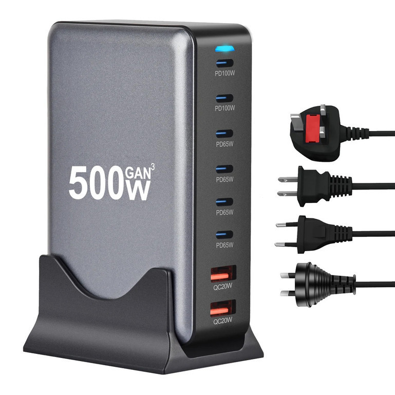 500W GaN Charger USB Desktop Charge Station 8 พอร์ต 3.0 QC PD Fast Charging USB Type C Wall Charger 