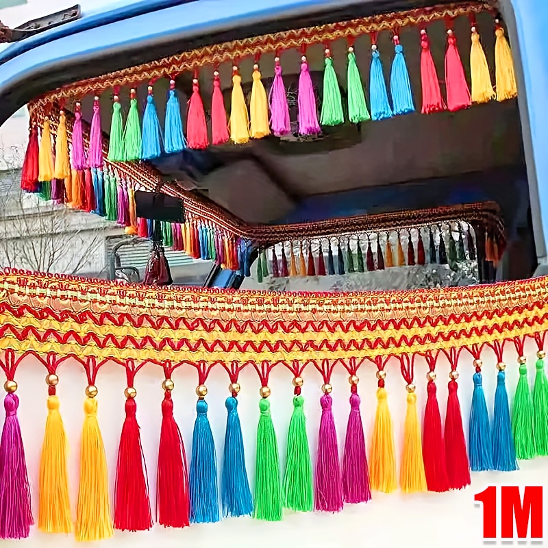 1m Vibrant สีสันพู่ Garland อุปกรณ์เสื้อผ้าริบบิ้นวันหยุดฉลอง Home Party Decor