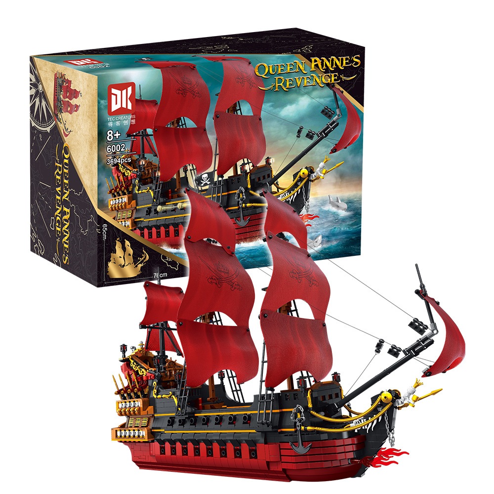 DK อิฐ 6002 Queen Annes Revenge Caribbean เรือโจรสลัดสะสมรายละเอียดจอแสดงผลเด็กการศึกษา Building Blo