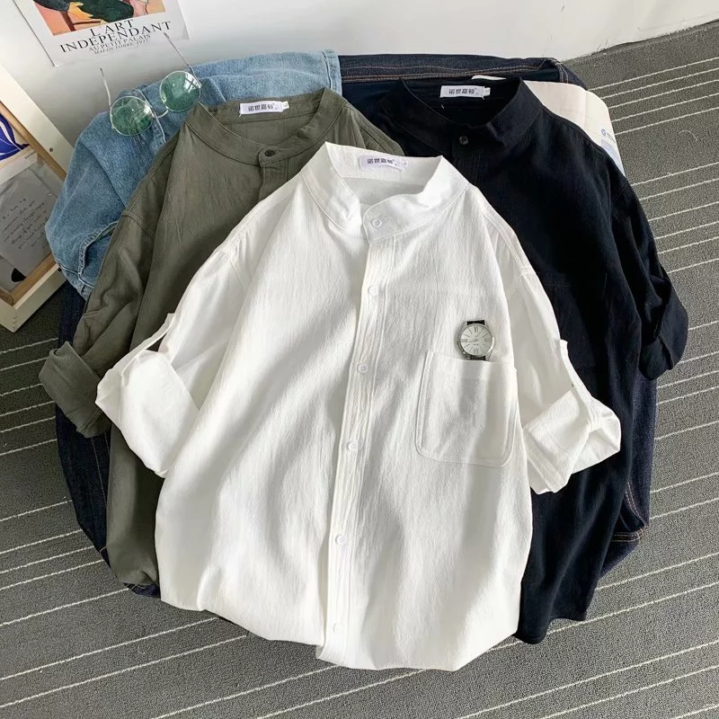 เสื้อเชิ้ตผู้ชายแขนสั้น เสื้อคอจีน ทรงหลวม ผ้าลินินนุ่ม สไตล์จีน เรียบง่าย เนื้อผ้าไม่หนาใส่สบาย - รูปที่ 7