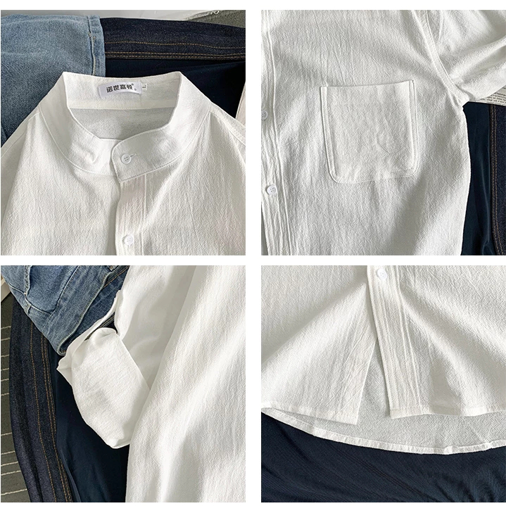 เสื้อเชิ้ตผู้ชายแขนสั้น เสื้อคอจีน ทรงหลวม ผ้าลินินนุ่ม สไตล์จีน เรียบง่าย เนื้อผ้าไม่หนาใส่สบาย - รูปที่ 4