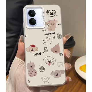 เคส Vivo V60 V50 V40 V50 Lite V30 Y200 Y19S V29 V29E 5G เคส Vivo V40 V30 Pro เคสน่ารักแมวการ์ตูนสุนัขกันกระแทกพร้อมแผ่นรองหลังซิลิโคนนุ่มขอบโทรศัพท์สําหรับนักเรียนหญิง