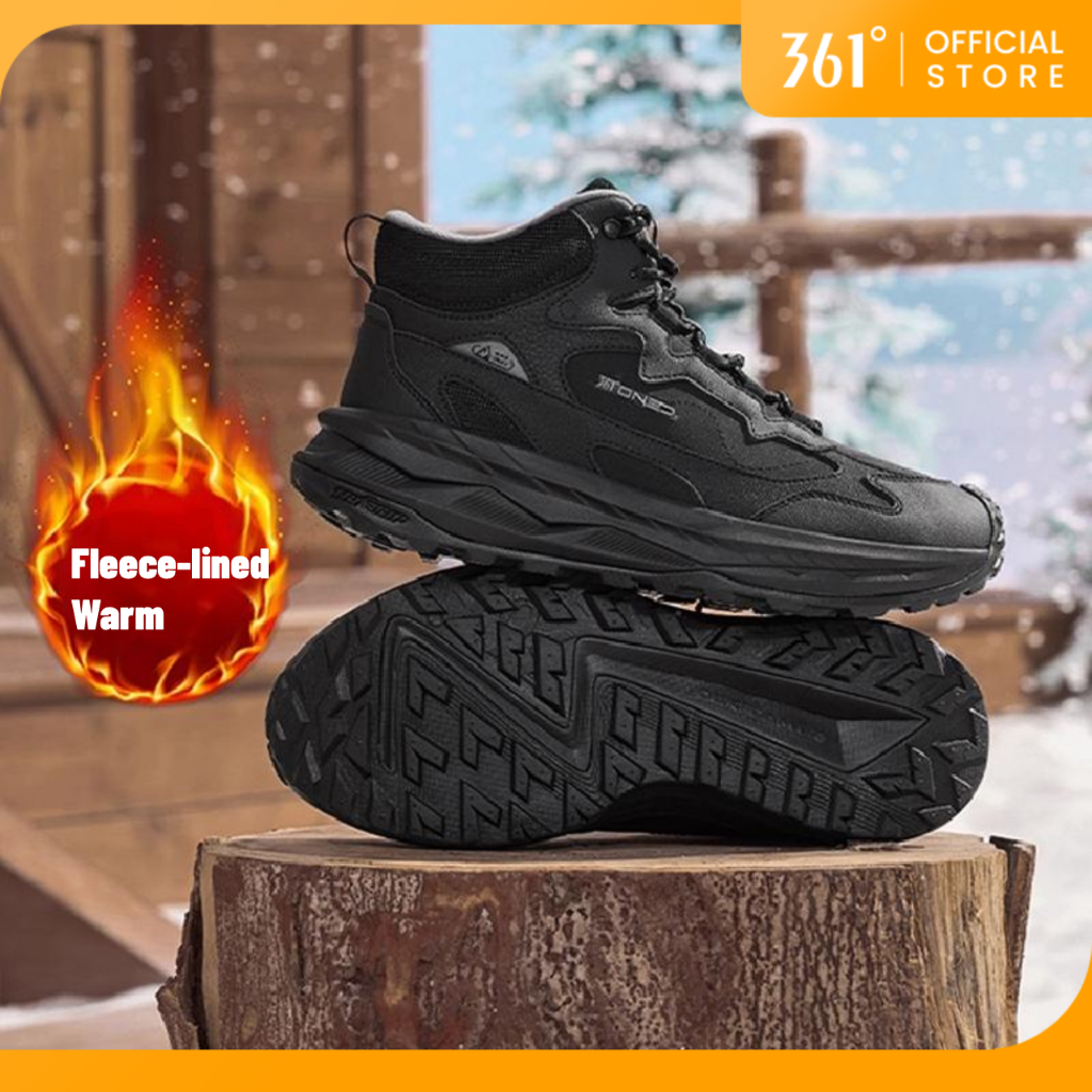 361 Degrees ChuanYe รองเท้าผ้าใบหุ้มข้อสูงแบบหนาอุ่นสำหรับผู้ชาย รองเท้าลำลองกันน้ำและไม่ลื่น 672546702A