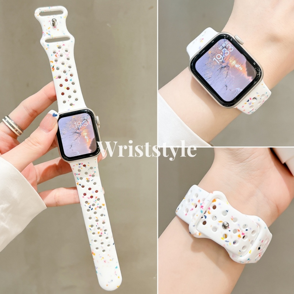 Multicolored dots กีฬาสายนาฬิกาซิลิโคนสําหรับ Apple Watch S11/10/9/8/7/6/5/4/3 SE3 ULTRA Breathable ผู้ชายผู้หญิงสร้อยข้อมือสําหรับ iWatch 49MM 46 45 44 42 41 40 38 - รูปที่ 7