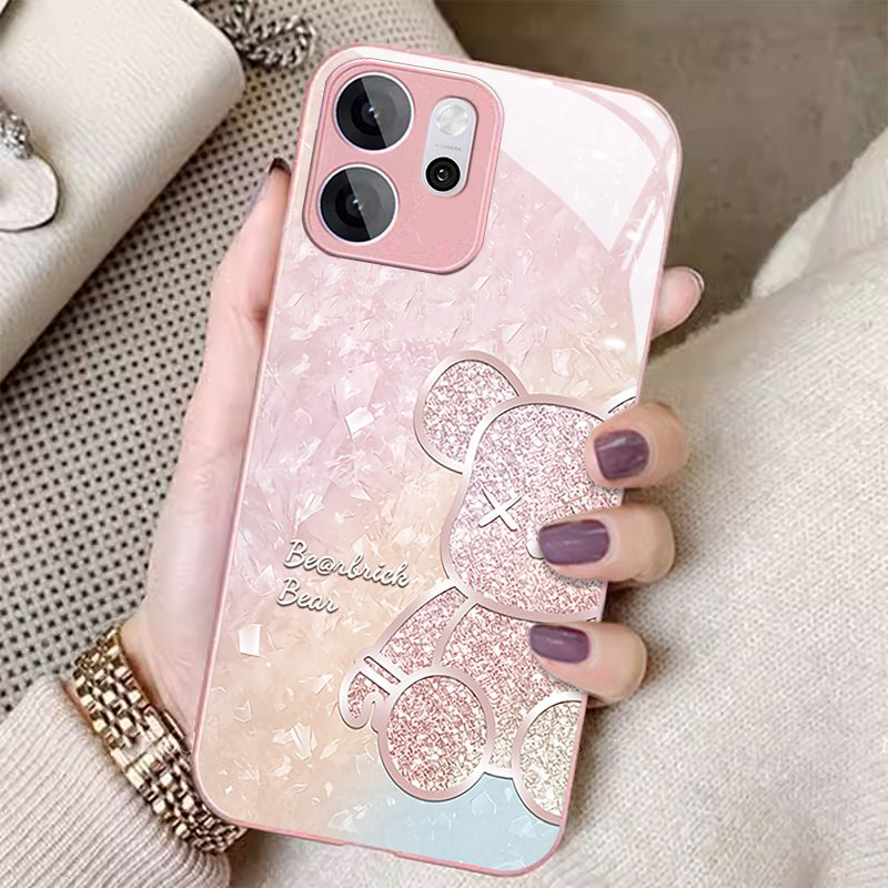 เคส OPPO Reno 13 14 15 13F 14F 15F 12 Reno10 5G เคส OPPO Reno 14 13 12 10 15 Pro Max 5G เคสโทรศัพท์กันกระแทกน่ารักแวววาวหมีกันกระแทกฝาครอบกล้องป้องกันเลนส์หรูหราของเหลวแก้วนุ่มซิลิโคนขอบสําหรับเด็กผู้หญิง