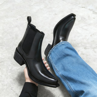 Men's Black Leather Chelsea Boots - Retro Style, Chunky Heel, Comfortable for Daily Wear Slip on