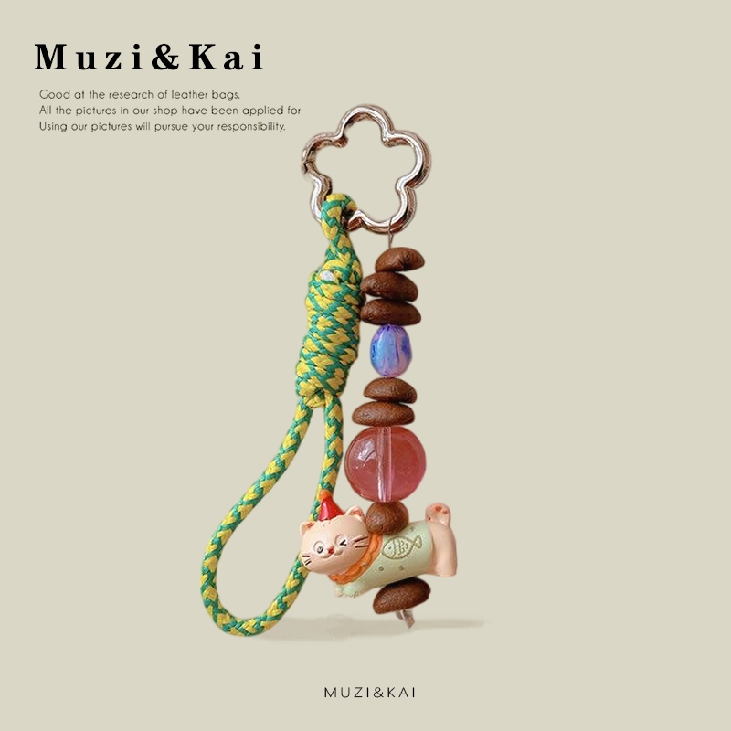จี้ลูกปัดหลากสี ดีไซน์Hand-Braided จากMuzikai เชือกเส้นเล็กสำหรับกระเป๋าจี้