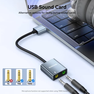 SUNKANDI การ์ดเสียงภายนอก TYPE-C/USB ถึง 3.5 มม.อะแดปเตอร์เสียง 48K/16bit สําหรับแล็ปท็อปพีซี