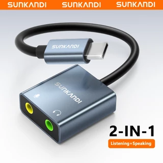 SUNKANDI การ์ดเสียงภายนอก TYPE-C/USB ถึง 3.5 มม.อะแดปเตอร์เสียง 48K/16bit สําหรับแล็ปท็อปพีซี