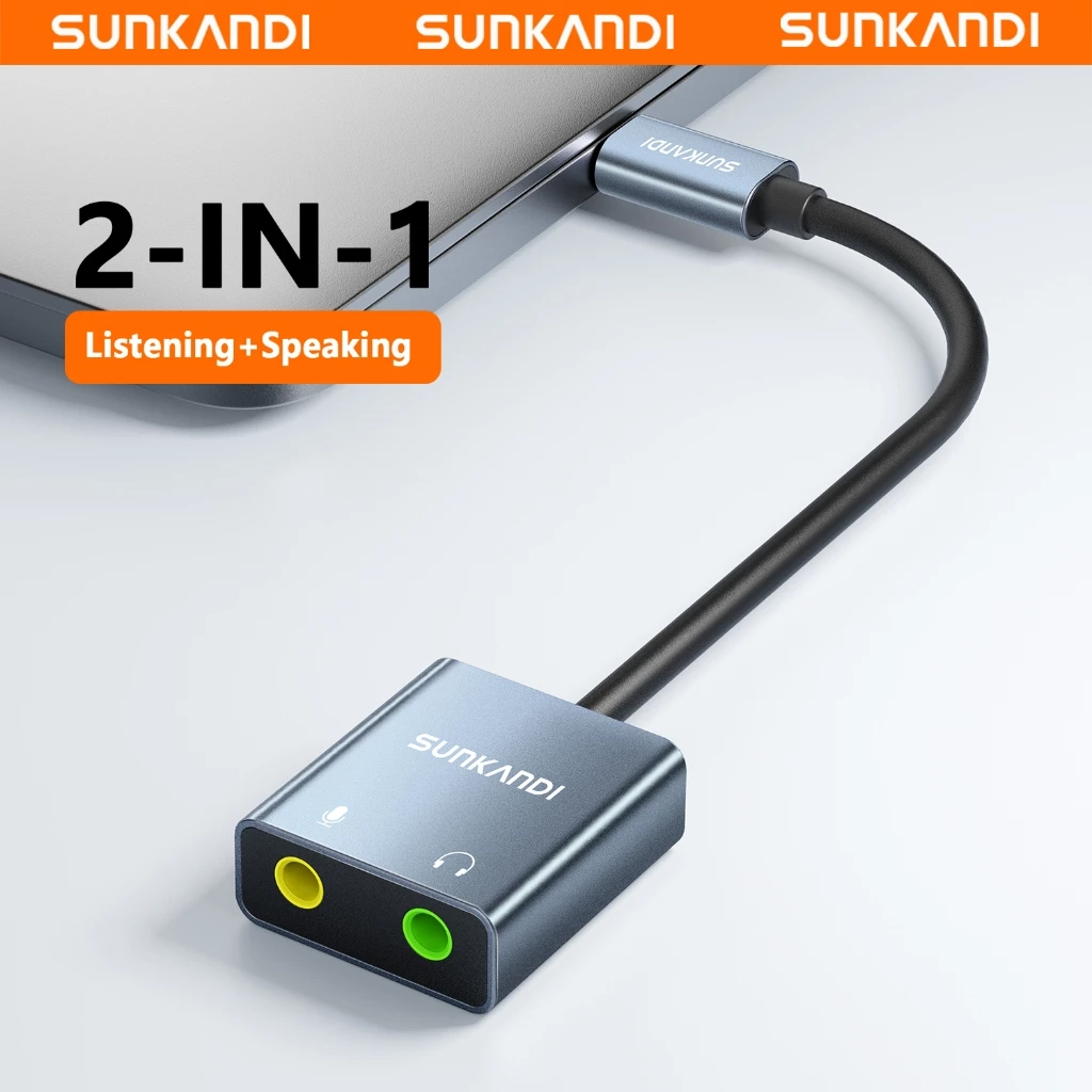 SUNKANDI การ์ดเสียงภายนอก TYPE-C/USB ถึง 3.5 มม.อะแดปเตอร์เสียง 48K/16bit สําหรับแล็ปท็อปพีซี
