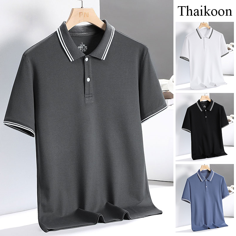 โปโลคอปกแขนสั้นผู้ชาย - เสื้อลําลองหลวมอเนกประสงค์สํานักงานด้านบน