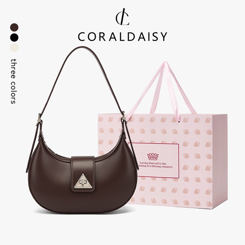 CORALDAISY หัวเข็มขัดหมุน กระเป๋ารักแร้ แฟชั่น กระเป๋าพระจันทร์เสี้ยว สายสะพายยา