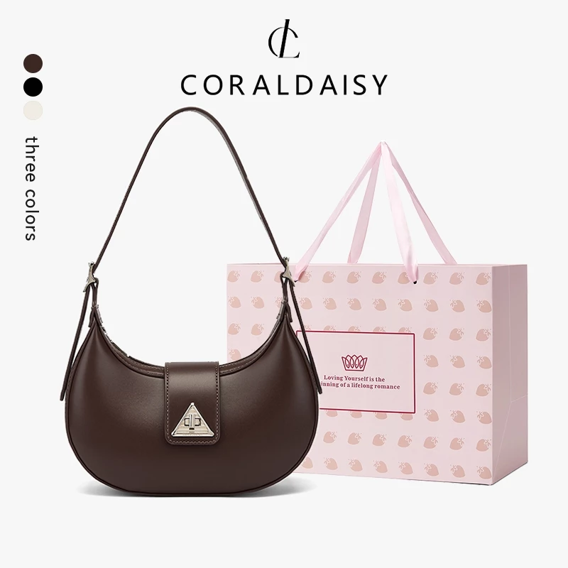 CORALDAISY หัวเข็มขัดหมุน กระเป๋ารักแร้ แฟชั่น กระเป๋าพระจันทร์เสี้ยว สายสะพายยาว กระเป๋าสะพายข้าง
