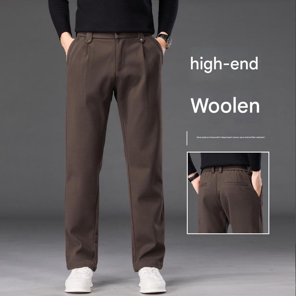 NHYGSV สแลคผู้ชาย ผ้าขนสัตว์หนา ไม่ยับง่าย เอวยางยืด 8 สี ไซส์ 28-38 ทรงขาตรง [B673]