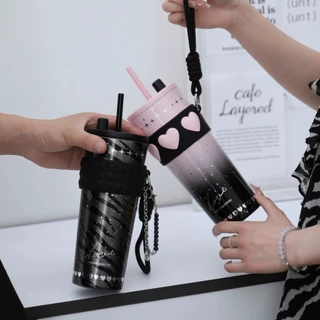 【Sidagar】STAR+ แก้วเก็บความร้อนเคลือบเซรามิก สแตนเลส 316 ความจุขนาดใหญ่ แก้วหลอดดูดในรถยนต์ ปิดผนึกและกันรั่ว 2 ชั้น ฉนวนสูญญากาศ แก้วเดินทาง กาต้มน้ำ 710 มล.