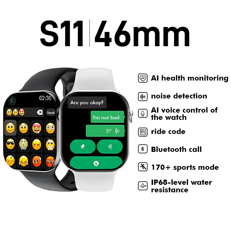 S11 46mm สมาร์ทวอทช์ | โทรผ่านบลูทูธ | กันน้ํากันน้ํา | โหมดสปอร์ต | การตรวจสอบสุขภาพ | ฟังก์ชั่น AI