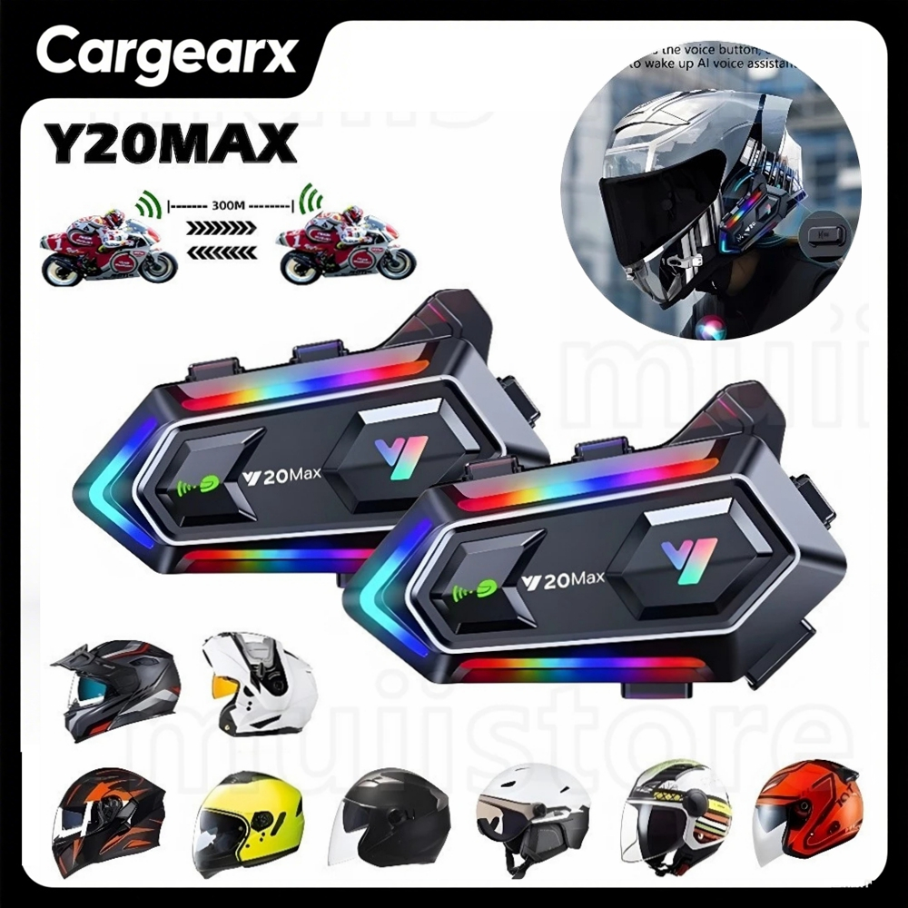 Y20 MAX ลําโพงหมวกกันน็อคมอเตอร์ไซค์, หมวกกันน็อคมอเตอร์ไซค์กันน้ําระบบสื่อสารอินเตอร์คอมชุดหูฟังบลู