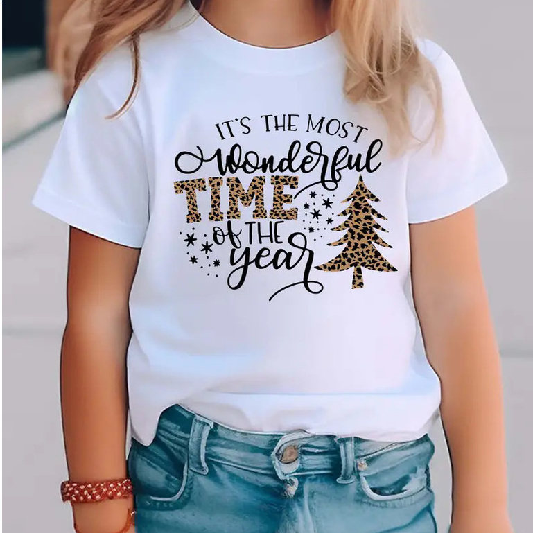 2-10ปี พร้อมส่ง เสื้อยืดเด็กคริสต์มาส สีแดงลายกวางซานต้า ผ้าฝ้ายบริสุทธิ์ Unisex - รูปที่ 5