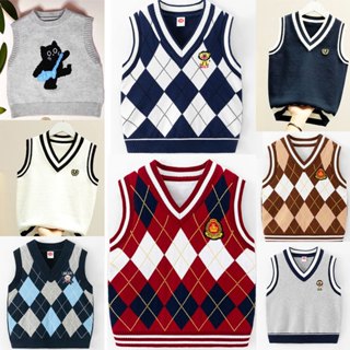 กันหนาวเด็กโต เสื้อกันหนาวแขนกุด คอวี ผ้าวูล แฟชั่นฤดูใบไม้ร…