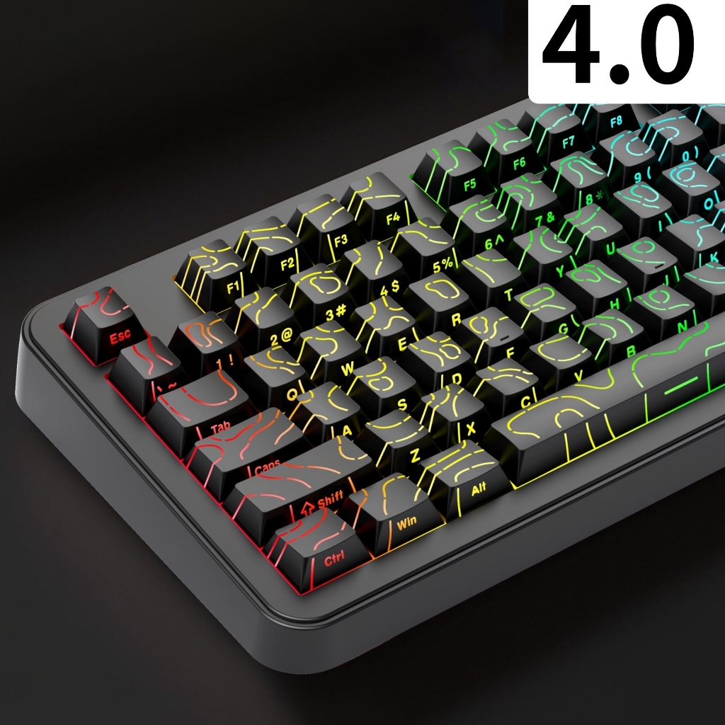 97 คีย์ Double Shot PBT Keycap สีดํา Topographic 4.0 Side-lit RGB Backlit Keycaps โปรไฟล์เชอร์รี่สําหรับ MX Switches คีย์บอร์ด