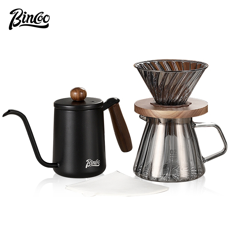 Bincoo Hand Brewing ชุดหม้อกาแฟถ้วยกรองแก้ว Sharing Pot กรวยกรองหยดในครัวเรือน 400/600ml
