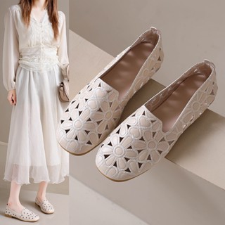 รองเท้าส้นเตี้ยแฟชั่นผู้หญิง, คัตเอาท์, นิ้วเท้าเหลี่ยมระบาย…