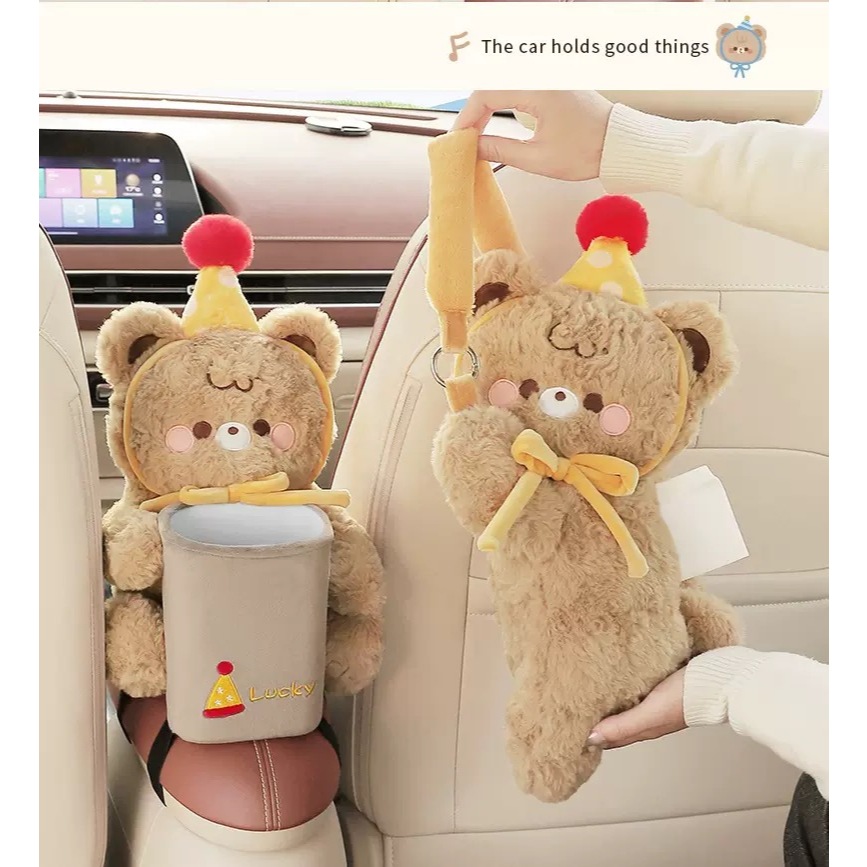 ตุ๊กตาหมีรถกล่องกระดาษทิชชูถังขยะสองในหนึ่งเดียวกล่องที่เท้าแขนสร้างสรรค์มัลติฟังก์ชั่กล่องกระดาษ