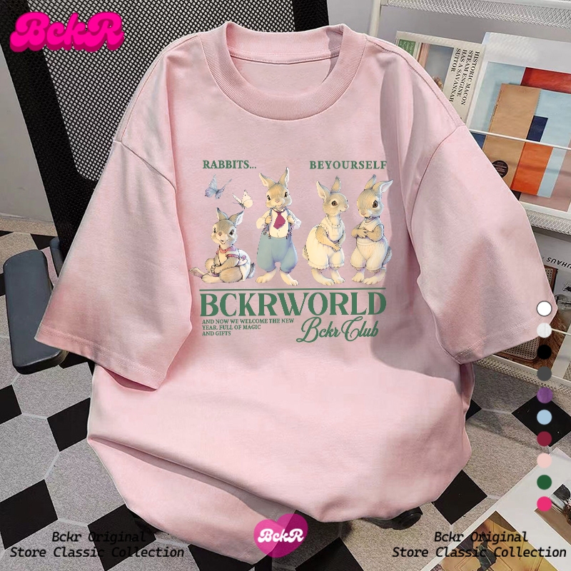 【จัดส่งตลอด 24 ชั่วโมง】 BCKR สไตล์พรีพี น่ารัก ลายกระต่าย คอกลม เสื้อ oversize เสื้อผญ เสื้YG2852