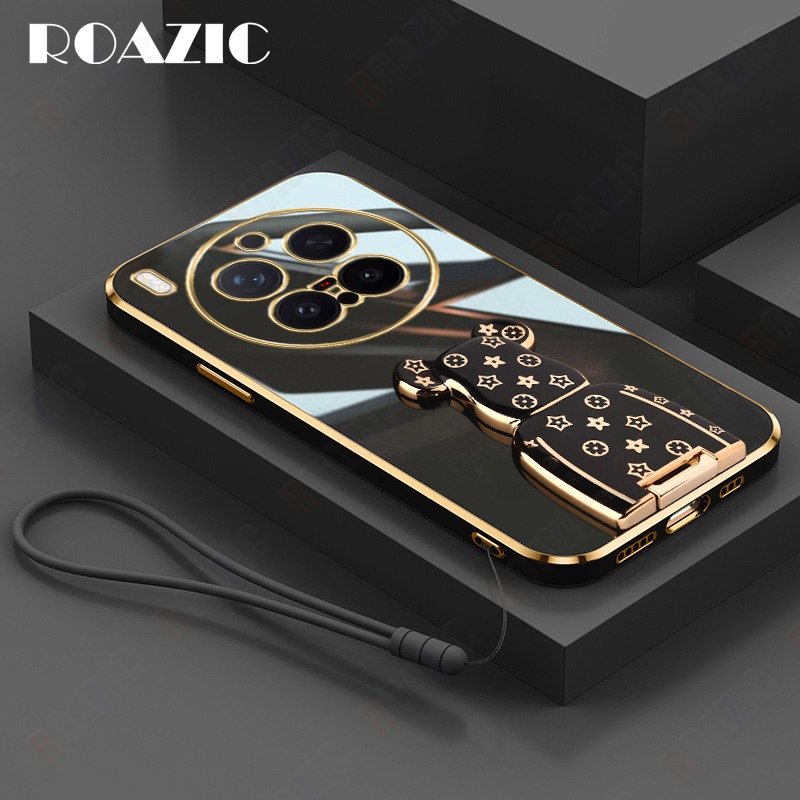 Bear Holder เคสโทรศัพท์สําหรับ VIVO X300 Pro พร้อม Lanyard Electroplate ปลอกซิลิโคนอ่อนนุ่มวงเล็บกันกระแทกฝาหลัง SXL01-2