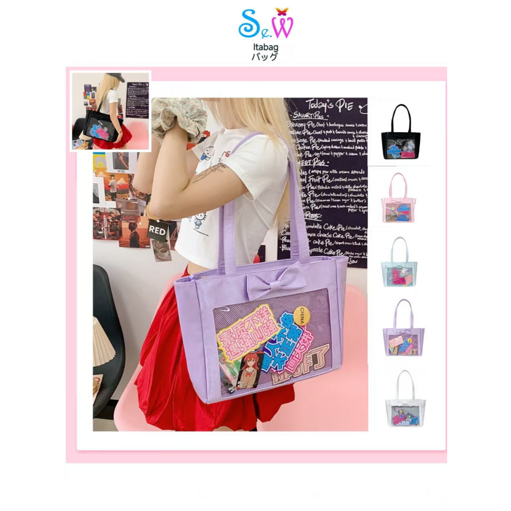 [พร้อมที่จะจัดส่ง] Se.W Itabag Women Bag กระเป๋าผู้หญิง กระเป๋าไหล่ไนล่อน Bow น่ารักน้ำหนักเบา