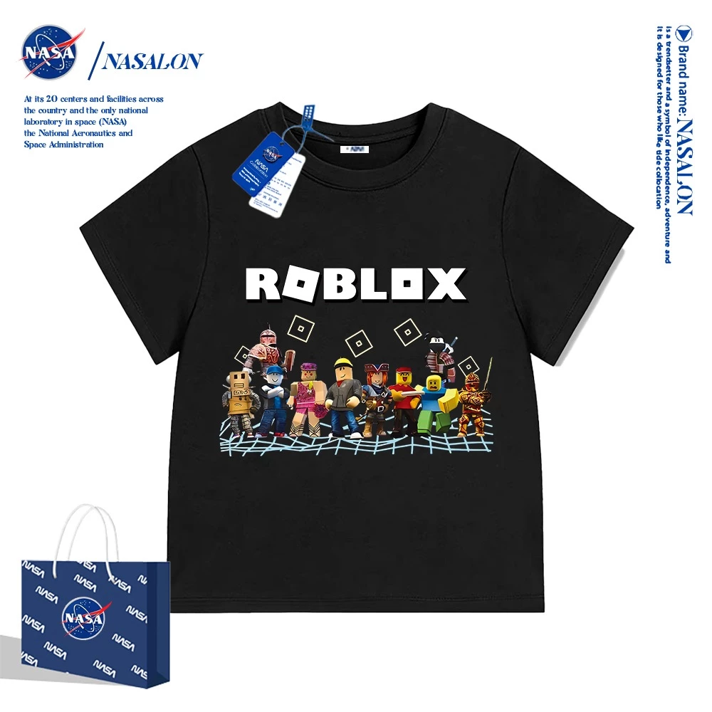 NASA เสื้อยืดเด็ก Roblox แขนสั้น ผ้าฝ้าย 100% เสื้อยืดเด็กผู้ชาย นุ่มสบาย ระบายอากาศดี คุณภาพดี