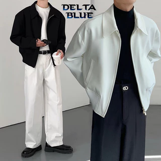DELTA BLUE เสื้อแจ็คเก็ตผู้ชายสีขาวสีดำ อินเทรนด์ ทรงหลวม ลายคลาสสิก เหมาะสำหรับฤดูใบไม้ร่วงและสวมใส่เป็นชุดเบสบอล