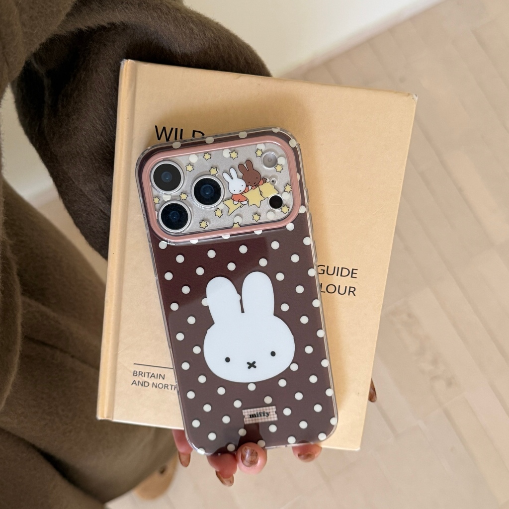 เกาหลีน่ารัก Polka Dot Miffy กระต่ายเคสโทรศัพท์สําหรับ iPhone 13 14 15 16 17 Pro Max TPU ป้องกันกันกระแทก
