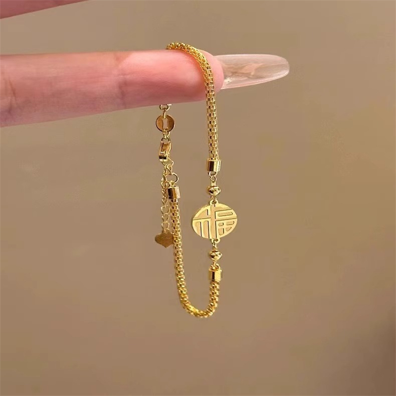 สร้อยข้อมือสแตนเลสลายตัวอักษร สไตล์จีนหรูหรา เพลงสร้อยข้อมือของขวัญปีใหม่