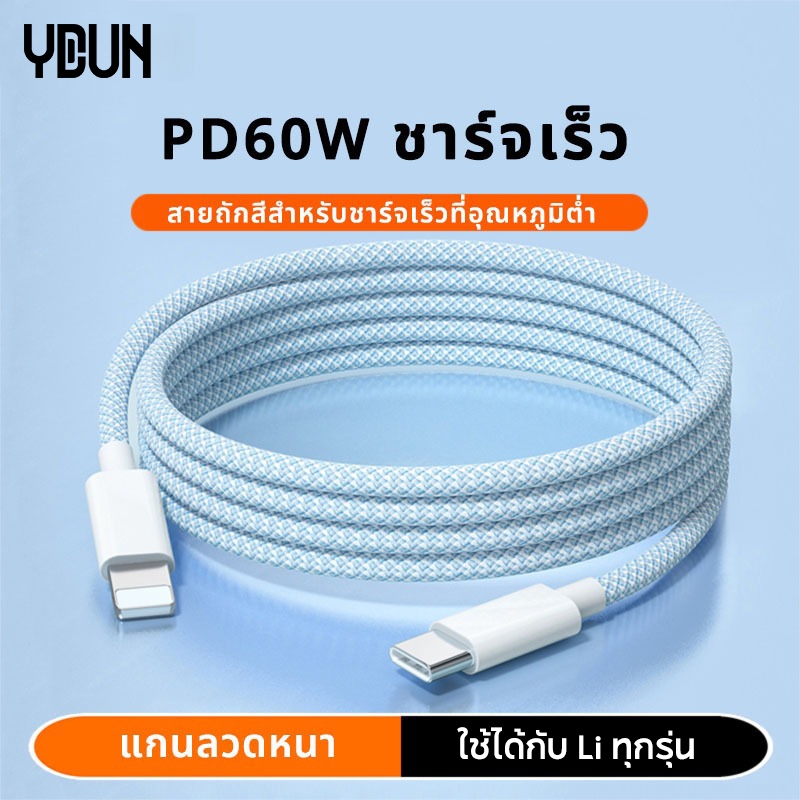 สายชาร์จ สีพาสเทล ชาร์จไวPD 66W สายยาว 1/1.5 /2เมตร Type-C to  ชาร์จเร็วสำหรับ I&P 8–14