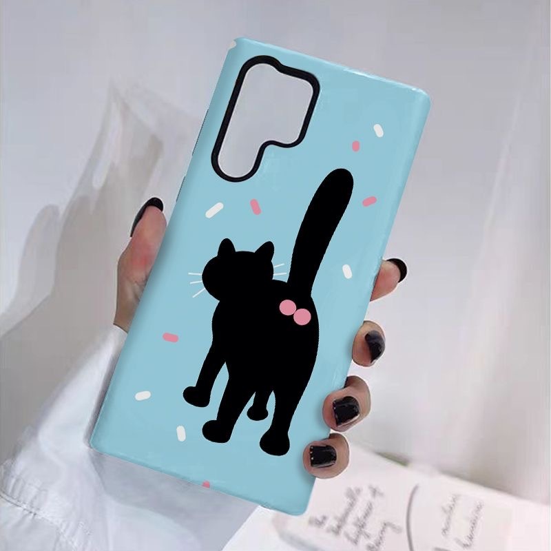 เคสป้องกันสองในหนึ่งเดียวลายแมวดําตลกเหมาะสําหรับ Samsung su22u s23 plus s23FE s24 s25 plus A55 A56 