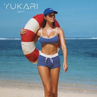 YUKARI Swim ชุดว่ายน้ำ 2 ชิ้นสีกรมท่าสำหรับผู้หญิง สวมใส่ง่าย เหมาะสมกับกิจกรรมบนชายหาดและใต้น้ำ