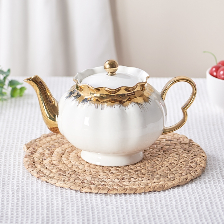 MBB Gilded 1L เซรามิคกาน้ําชา w/ Gold Trim (ของขวัญแม่/ครู) เหมาะสําหรับน้ําชายามบ่ายและงานปาร์ตี้