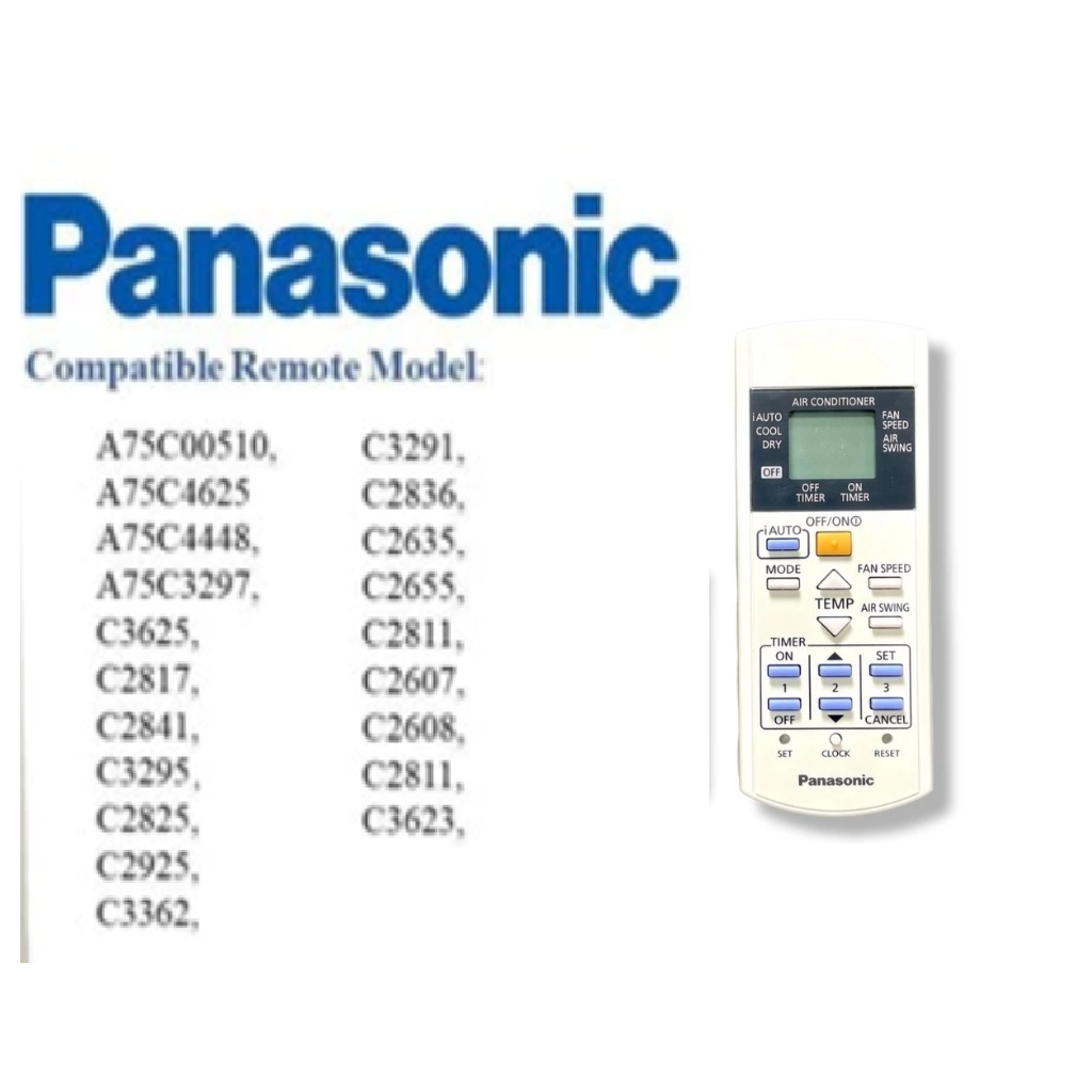 Panasonic รีโมทคอนโทรลเครื่องปรับอากาศรถยนต์ A75C4625 A75C4448 C3625 C2817 C2841 C3295 C2825 CS-PC9QKH PV18RKH 4448 ใหม่ PANASONIC AIRCON REMOTE สําหรับ 4448