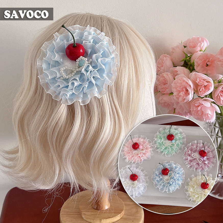 SAVOCO สินค้า Lolita ใหม่ คลิปหัวเค้กเชอร์รี่ น่ารักหวาน เสื้อฝ้ายคลิปหัว สำหรับผู้หญิง เคลื่อนไหวผม SC266