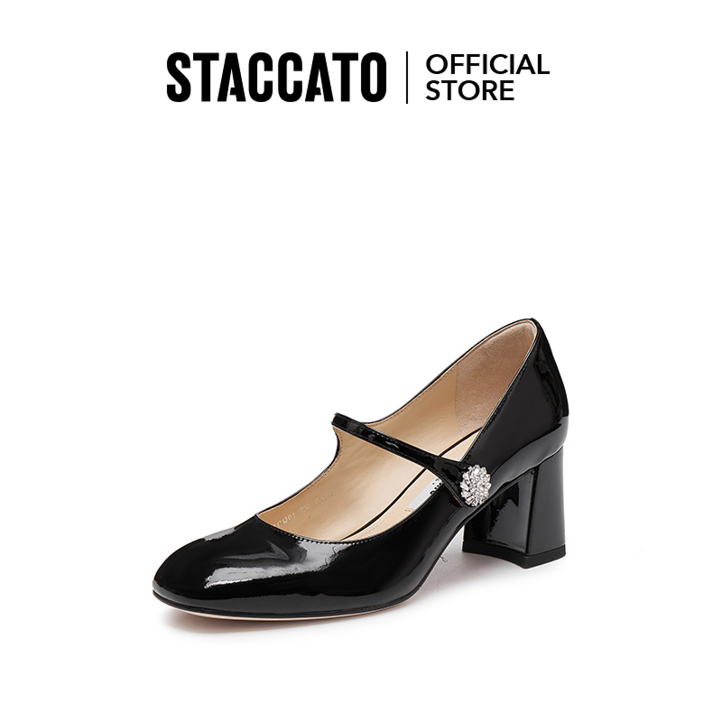 <Tessa> Staccato Womens Mary Jane Pumps รองเท้าแฟชั่นรองเท้าแตะส้นก้อนสีขาว ECQ01