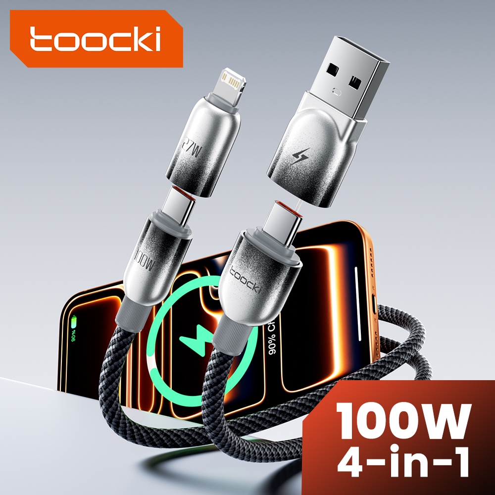 Toocki 4-in-1 100W ประเภท C ถึง Type C สายชาร์จเร็ว USB C ข้อมูลสาย 27W USB/PD สําหรับโทรศัพท์ 17/16/15/14 Pro Max Xiaomi Huawei แล็ปท็อปแท็บเล็ต