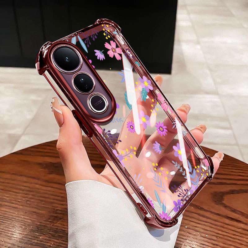 YBDปลอกสําหรับVivo V70 FE V60 Lite Y200 Y300 V40 Lite V50 Lite V50E V40 Pro 5G Electroplated ClearถุงลมนิรภัยAnti-Dropหลากสีดอกเบญจมาศเคสโทรศัพท์