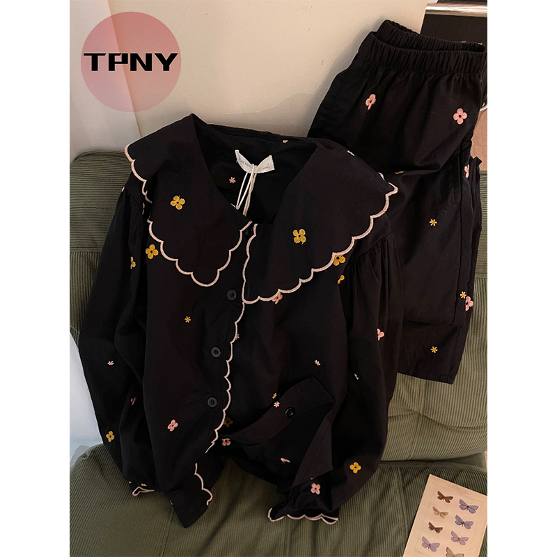 [TPNY]ชุดนอนแขนยาวพิมพ์ลายดอกไม้หวานๆ สำหรับผู้หญิงไซส์ใหญ่ สไตล์ฤดูใบไม้ร่วง ชุดลำลอง